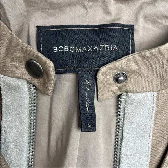 BCBG Maxazria Long Sleeve Sloan Faux Suede Cropped Moto Jacket Gray Tan Medium‎ - Picture 5 of 16